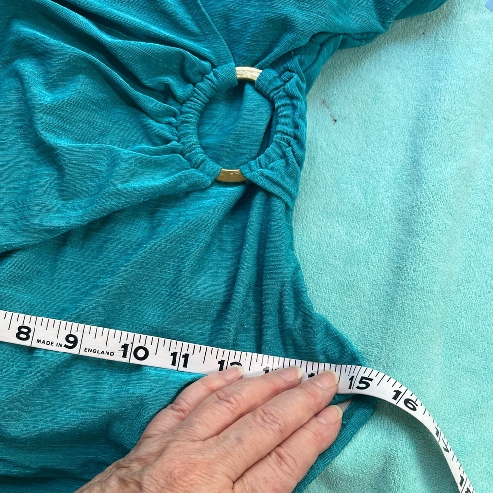 So Flattering! Beach Bay Wrap Top, Gold Metal Circle Grommet-Teal 1 pc Swim Suit - Picture 7 of 16